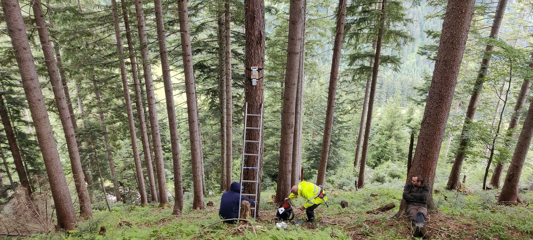 The team taking a break after installation