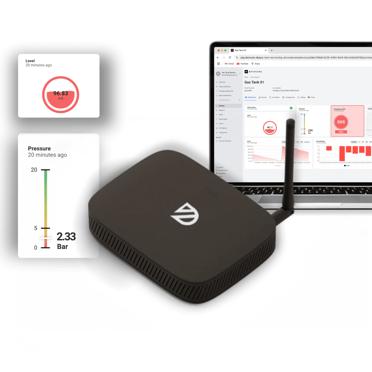 Datacake Wireless IoT Hub LoRaWAN gateway with live sensor dashboards on the Datacake platform